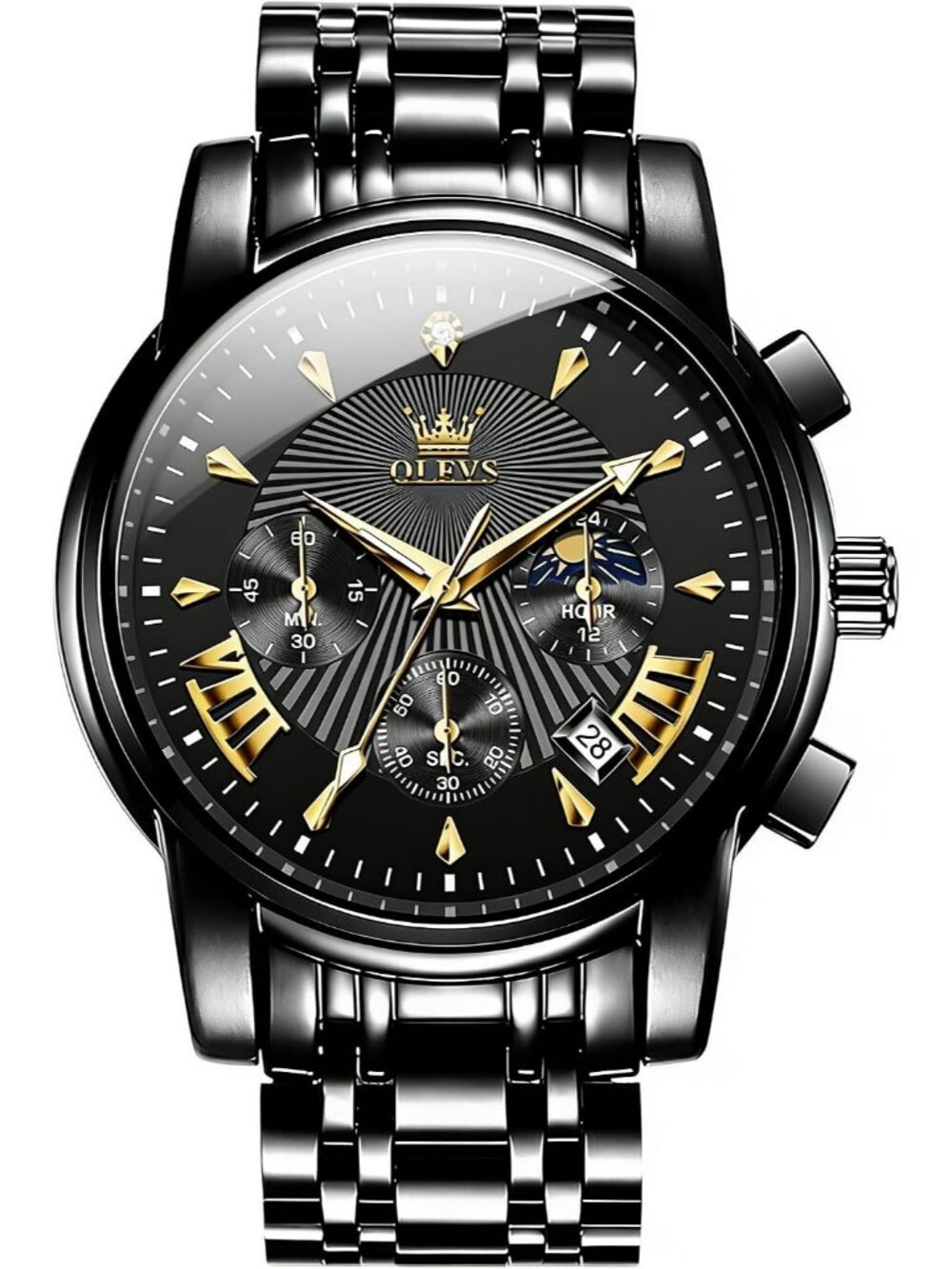 OLEVS Men's Black Dress Watch Stainless Steel Luminous Waterproof Wrist Watch